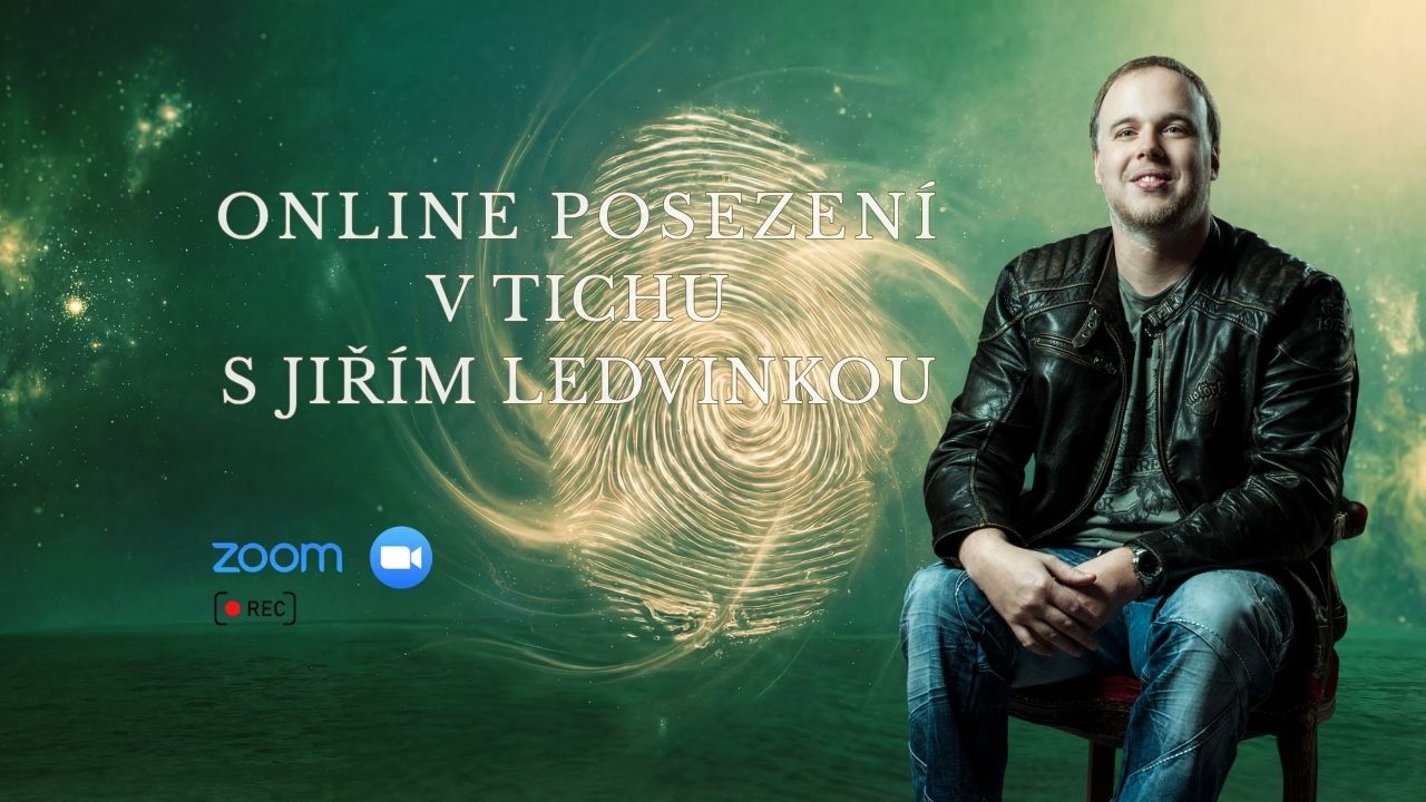 Grafika k online posezení v tichu s Jiřím Ledvinkou